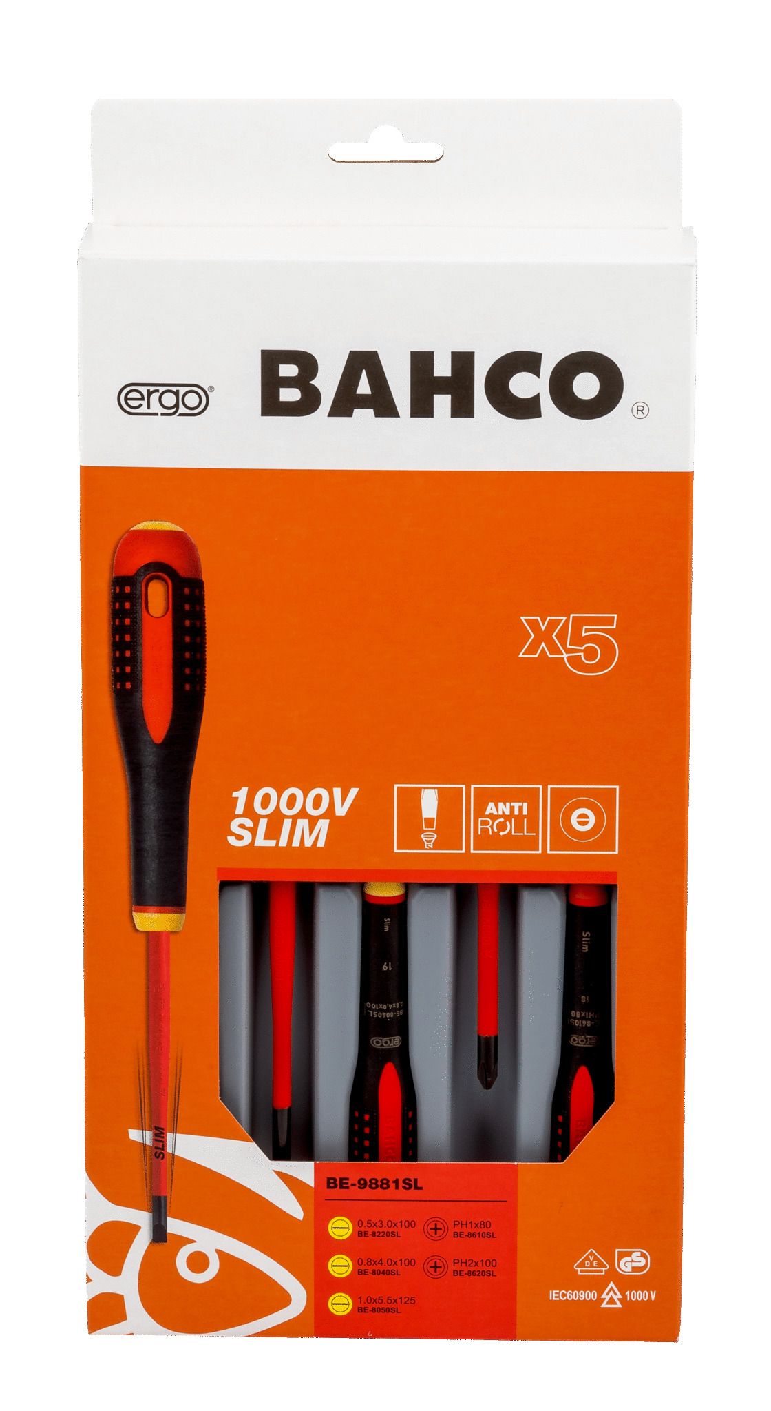 KRUVIKEERAJATE KOMPELKT BAHCO ERGO™SLIM 1000V VDE 5 OSA PH1,PH2,SL3,0/4,0/5,5