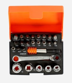 Padrunite 6-13mm ja otsikute PH,PZ,SL,HEX,TX komplekt, narrega, 26 osa