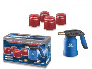 Gaasipõleti komplekt piezo süütajaga 105 g/h, 1,37kW + 4 gaasiballooni (1120), a'190g