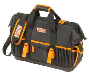 Tööriistakott suletavate välis- ja sisetaskutega, plastikust põhjaga, 19", 32L, 470x230x370mm