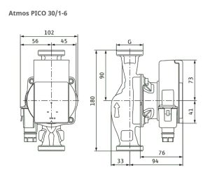 Kütte tsirkulatsioonipump Atmos-Pico 25/1-6, 180 mm